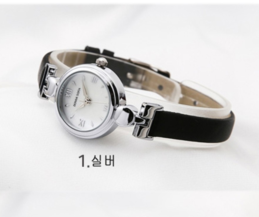 hj01a S클래스 여성용 실버색상 블랙가죽 도나소피아 시계 판매해요