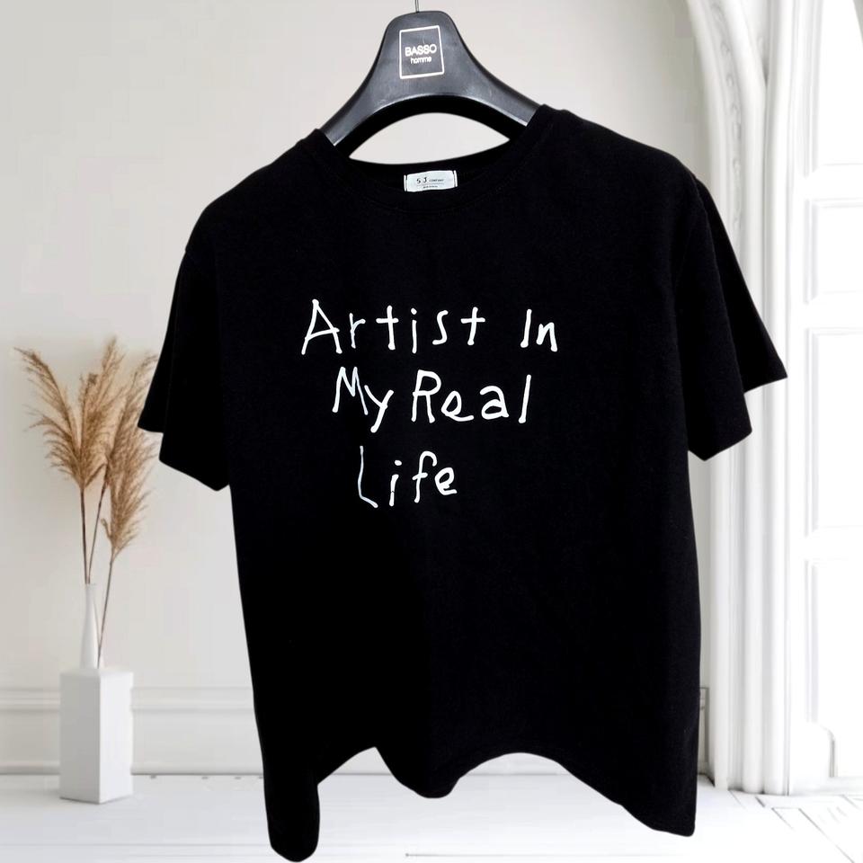 아티스트 레터링 반팔 면티 앞뒤면 레터링 캐쥬얼 티셔츠<블랙>