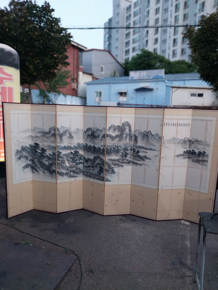 1970년대 추정 산수화 8폭 병풍/화물 또는 직거