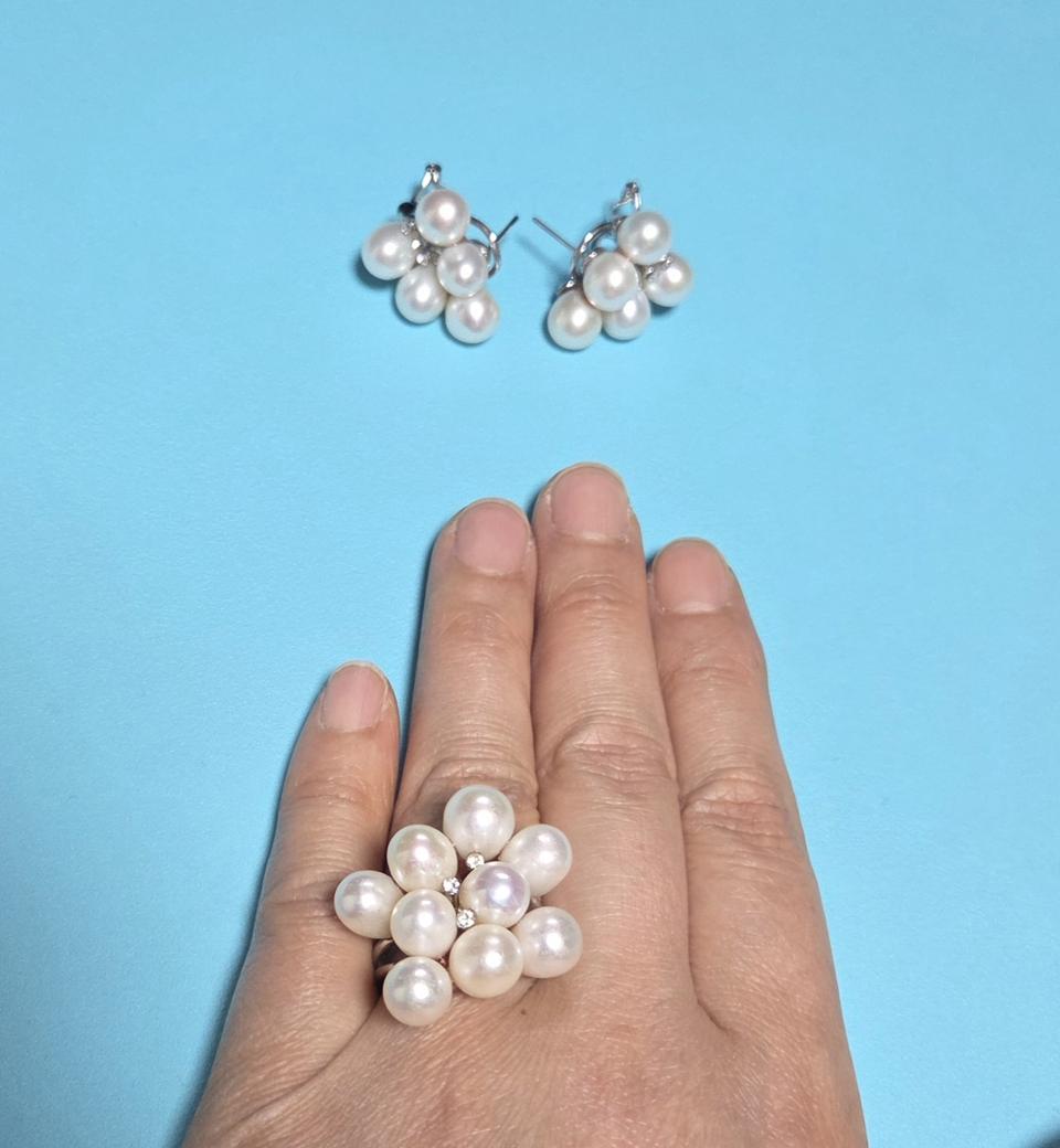 ♥진주 꽃 귀걸이 & 반지 세트