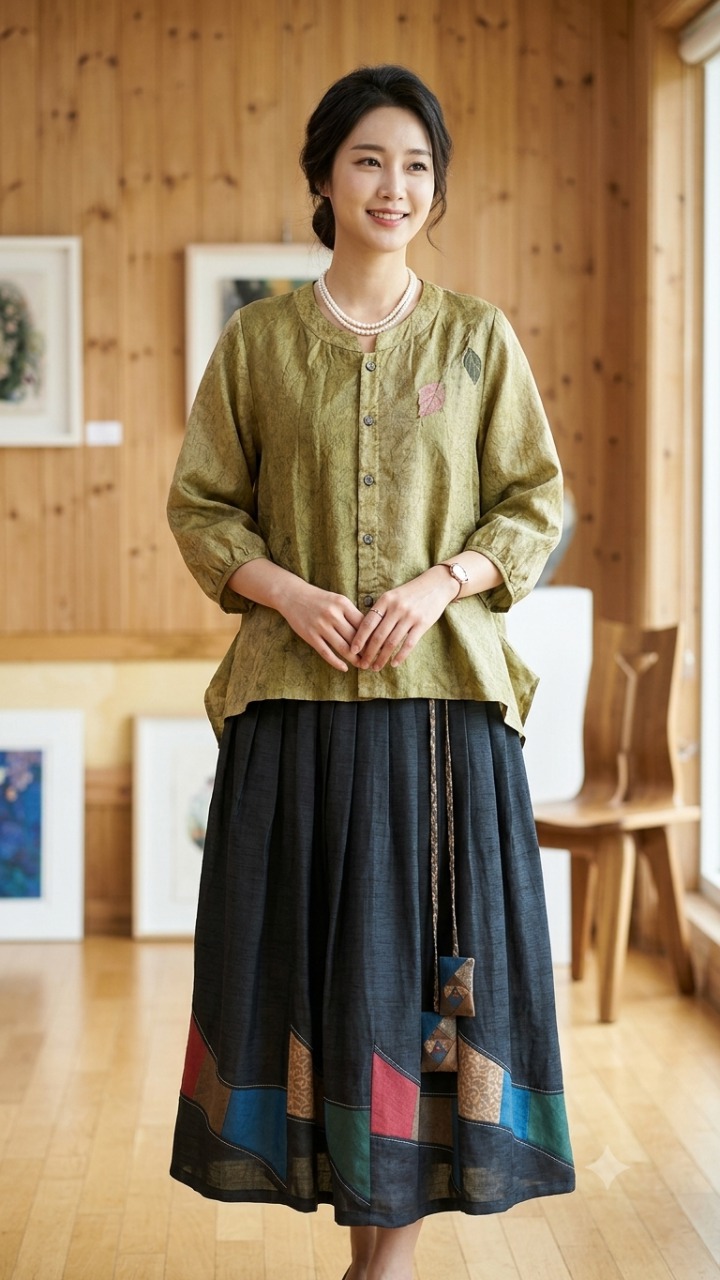 *천연염색 채비인견 코사지 자켓     ( 새 상 품 )