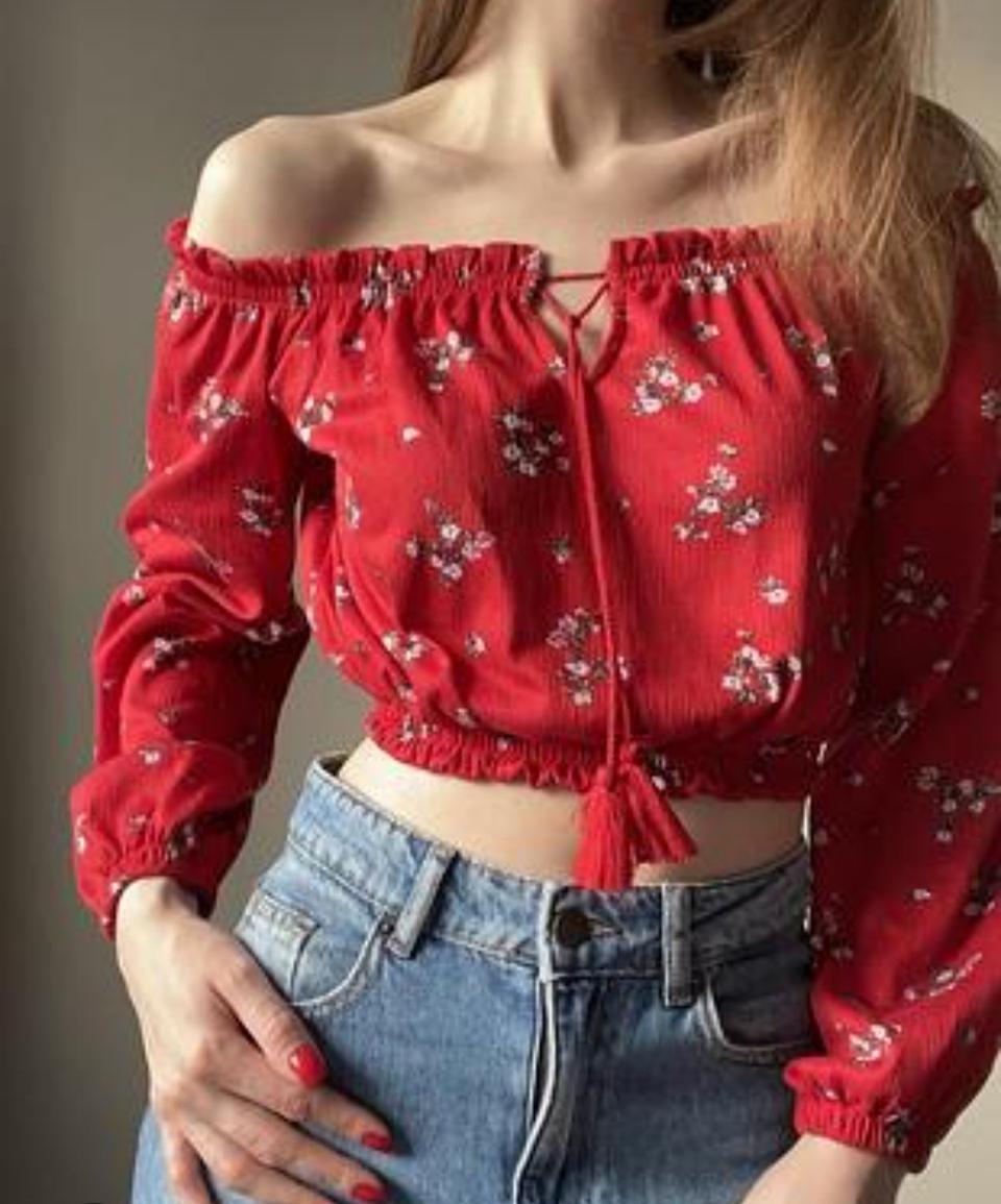 [무료배송]H&M 오프숄더 플라워 밴딩 퍼프소매 사브리나 블라우스 L