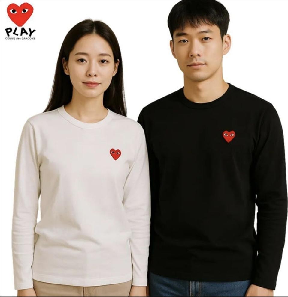 [재고5개남음] 정품 꼼데가르송 레드 하트 와펜 롱슬리브 긴팔티셔츠 긴팔