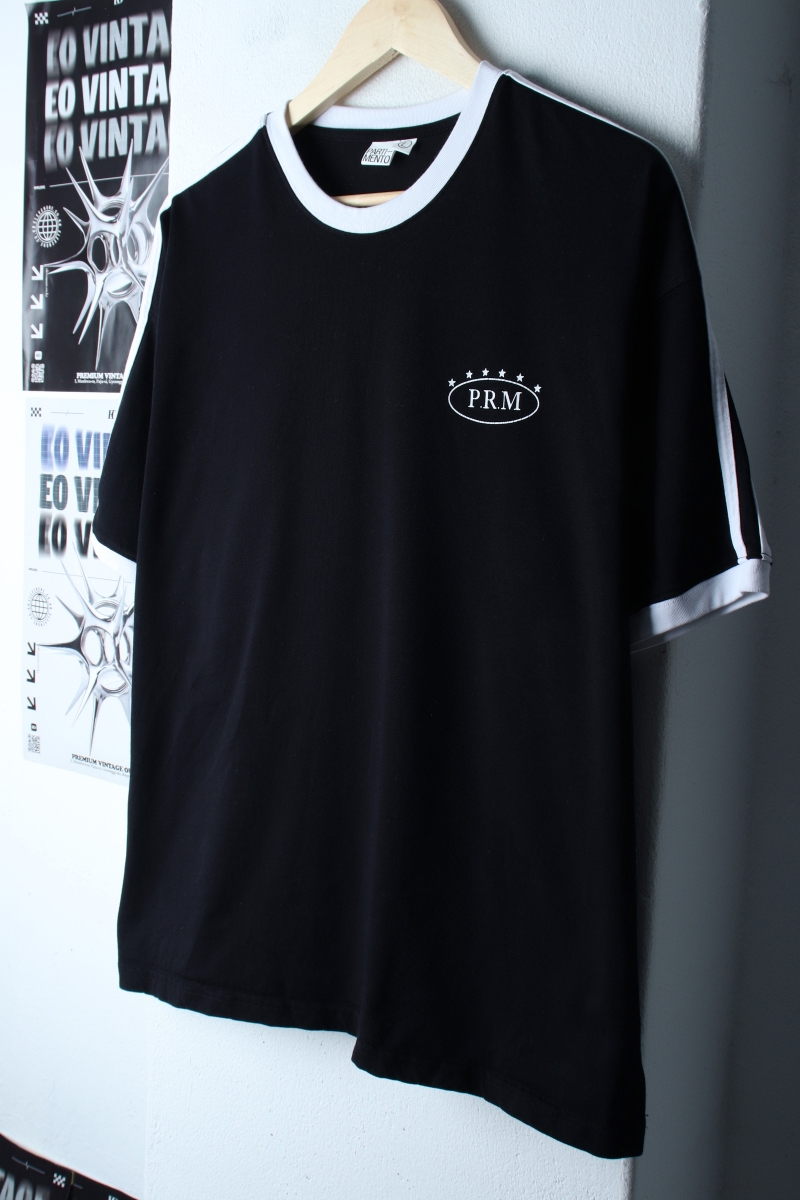 (L-XL) 파르티멘토 반팔 티셔츠 사이드라인 링거 블랙-7B9D