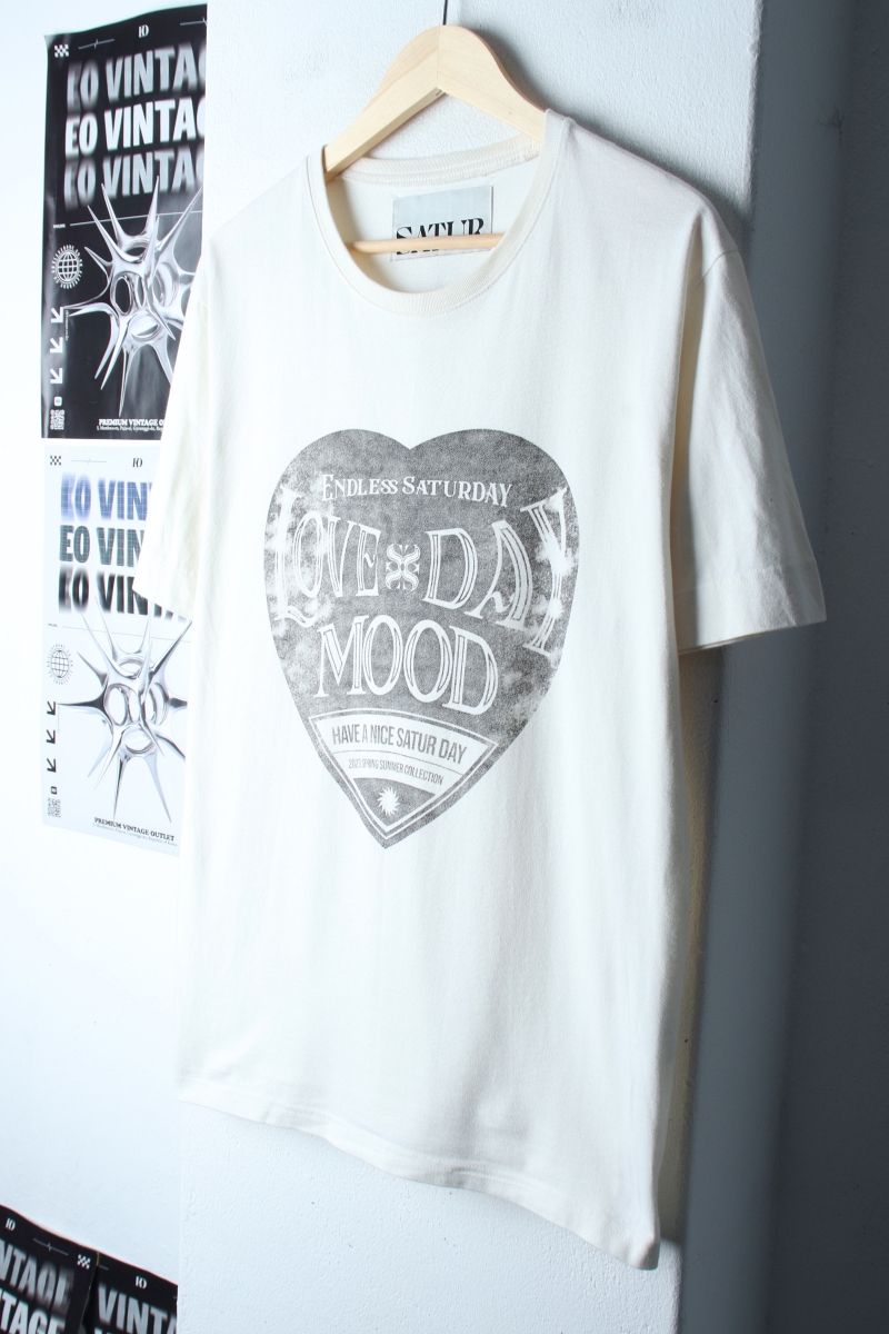 (L-XL) 새터 반팔 티셔츠 하트 아이보리 빅로고 한정판-7B9E