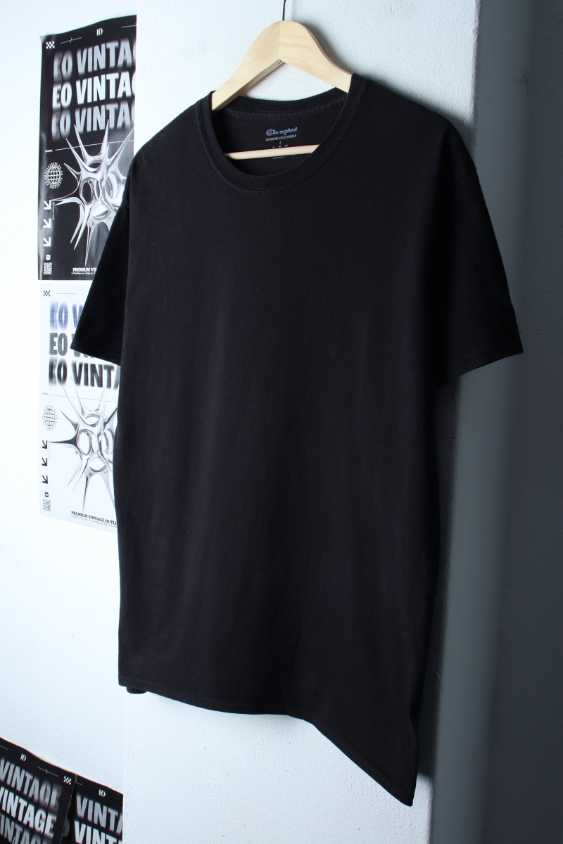 (L-XL) 챔피온 반팔 티셔츠 블랙 무지 올드스쿨-7BA3