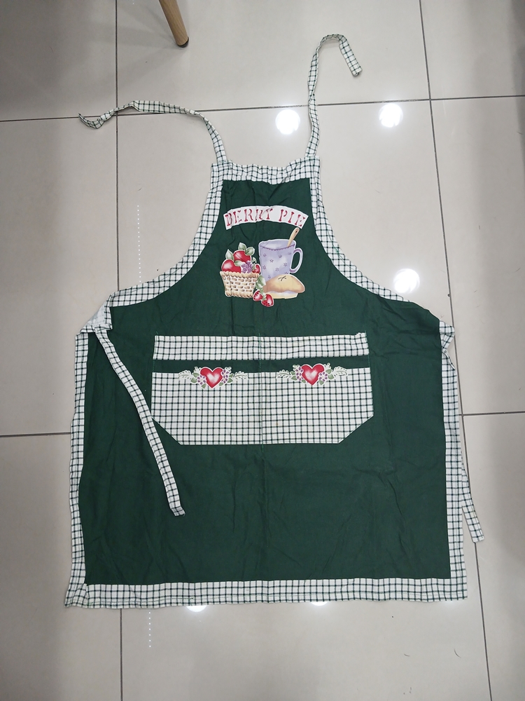 과일 녹색 체크무늬 앞치마 중고 