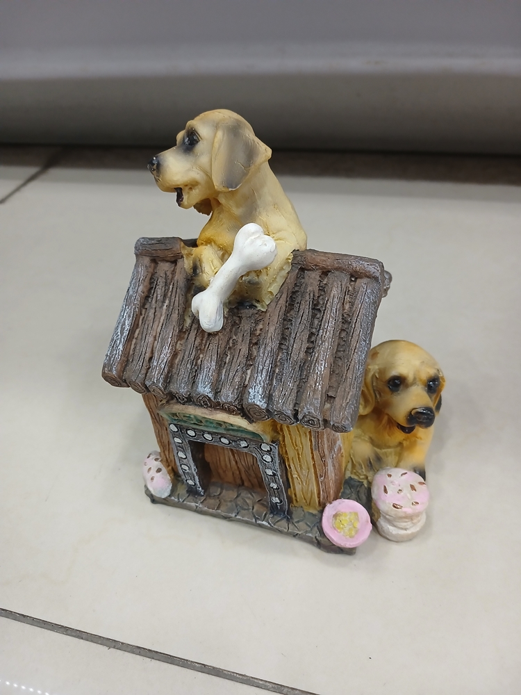 귀여운 강아지집 나무느낌 빈티지 저금통 길이 14cm 중고 인테리어소품