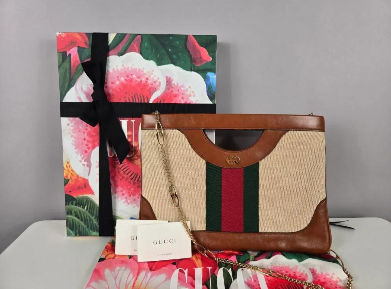 GUCCI 구찌 오디피아 웹 캔버스 라지 클러치 숄더백 가방 정품