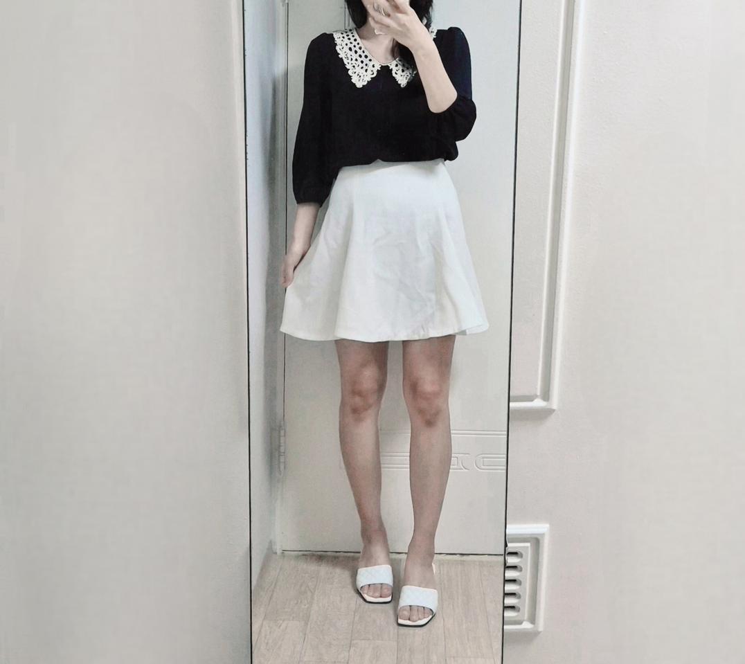 레이스카라 6부 소매 블라우스