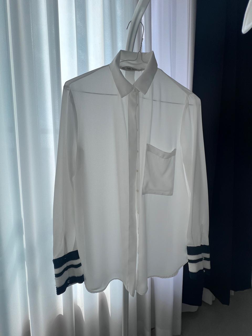 ZARA BASIC 화이트 시스루 블라우스 셔츠 S