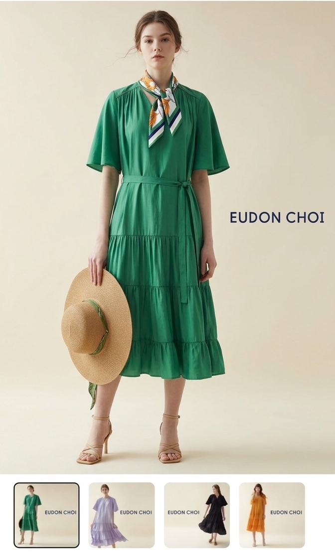 EUDON CHOI 그린 프릴 캉캉  원피스