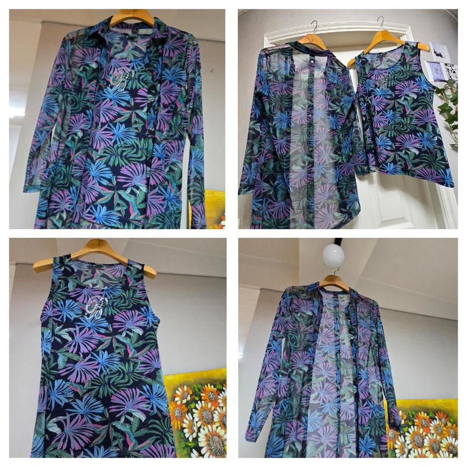 민소매와 플라워 패턴 시수르 셔츠set/XL
