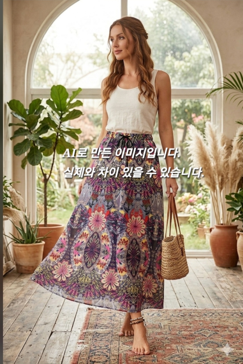 프리~77/ 만다라 문양 아사면 롱 스커트