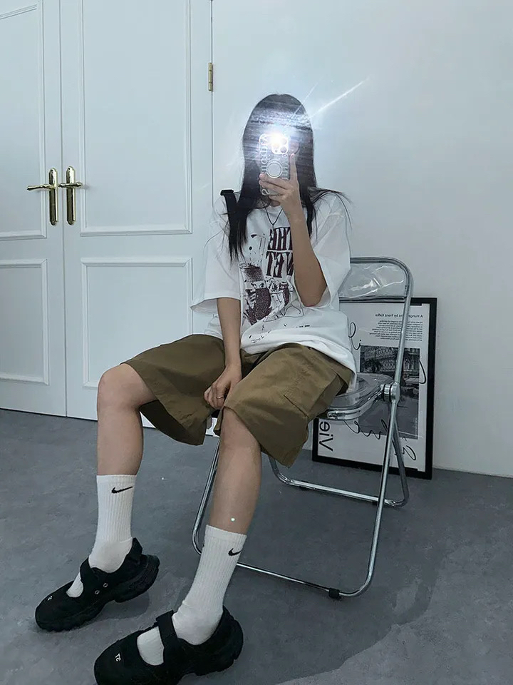 5부 카고 버뮤다 와이드팬츠