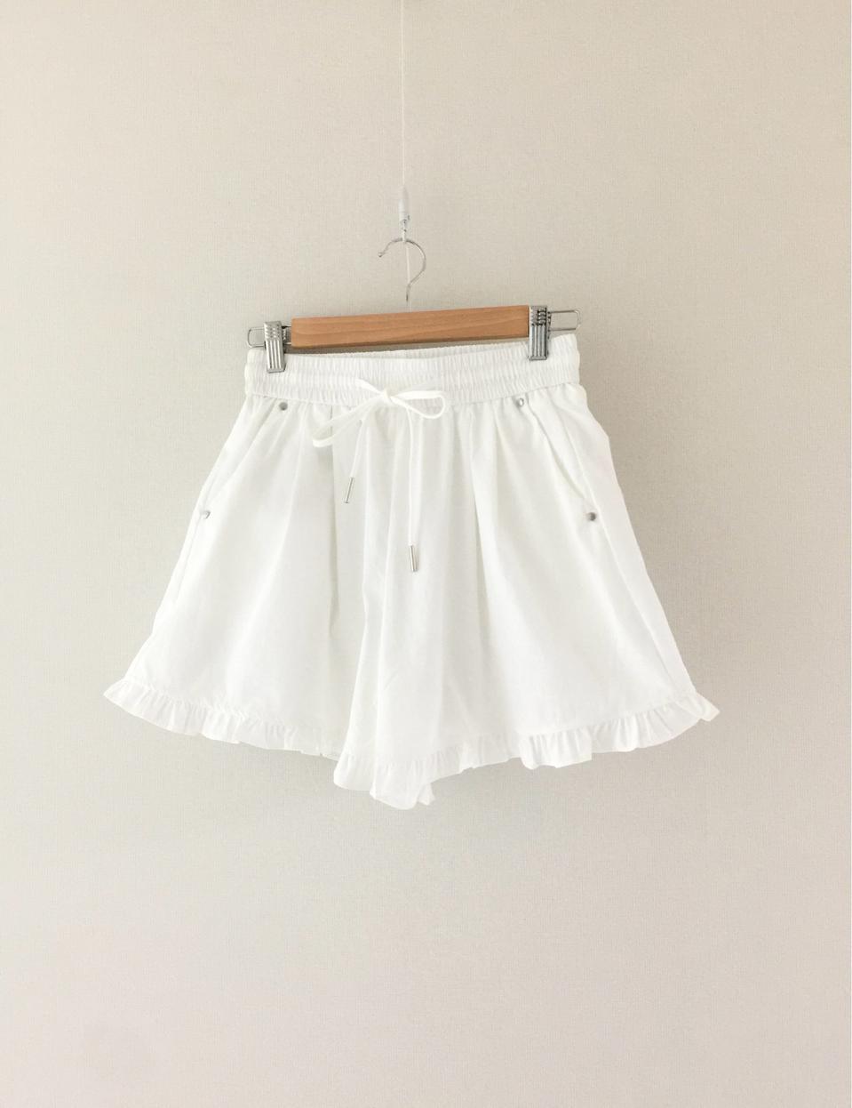 (새) 화이트 프릴 면 밴딩 팬츠