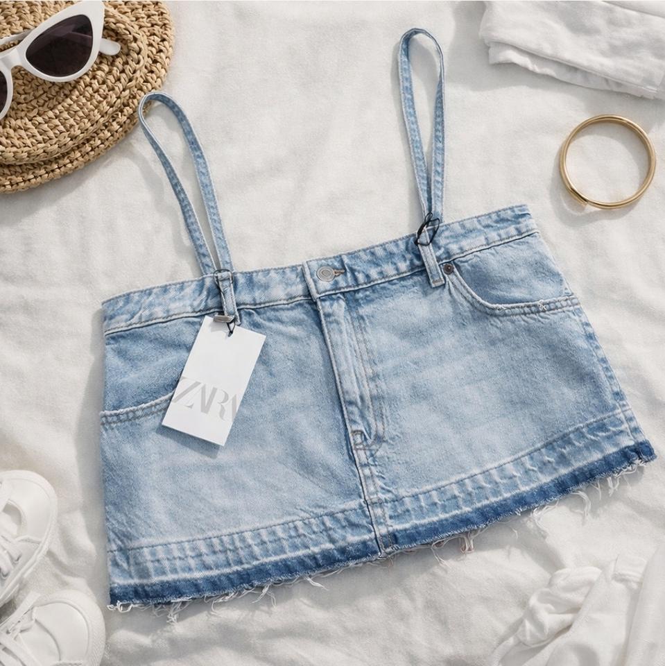 새상품 자라 ZARA 데님 크롭탑 뷔스티에 나시탑 데님탑 m 55