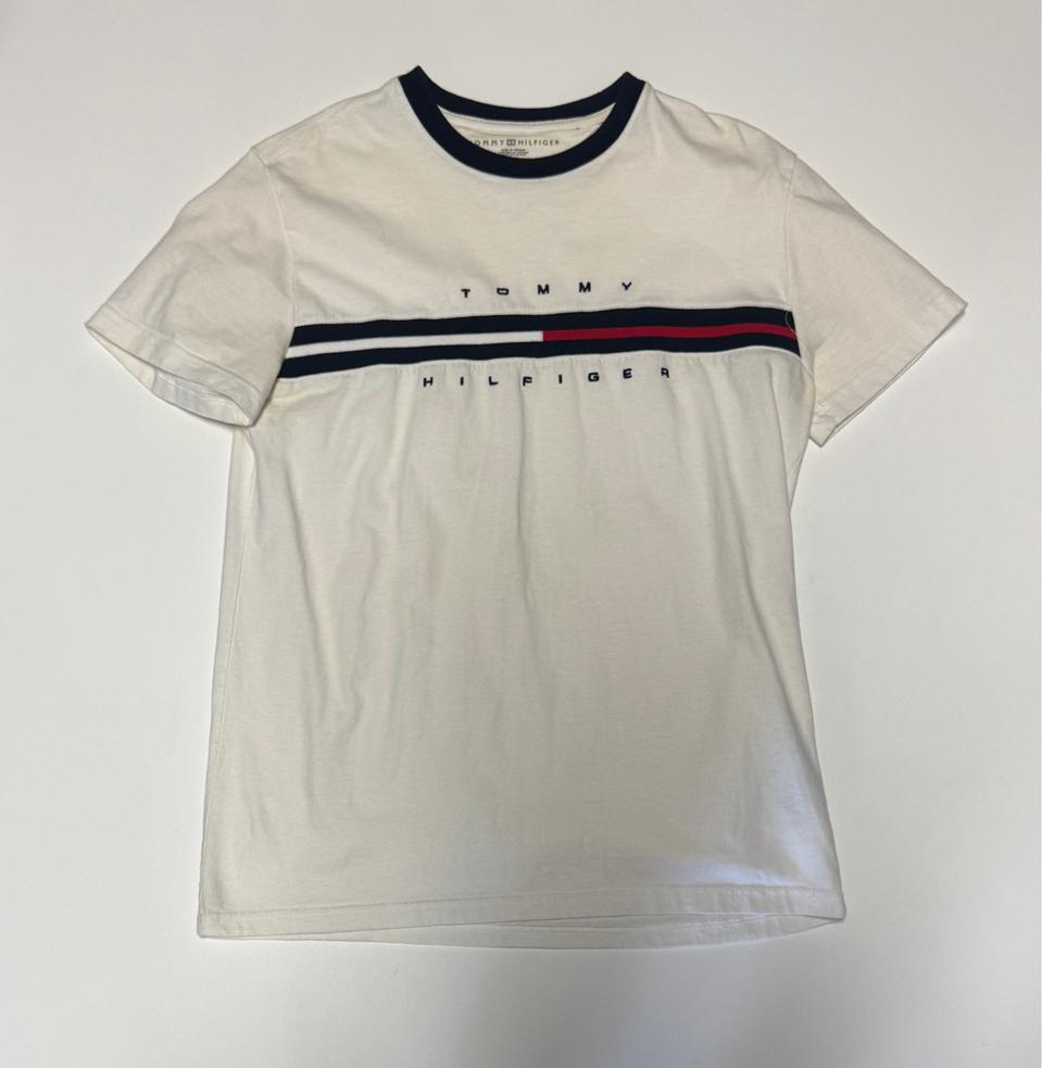 공용!! 타미 tommy 힐피거 스펠로고 반팔 티셔츠 S 화이트