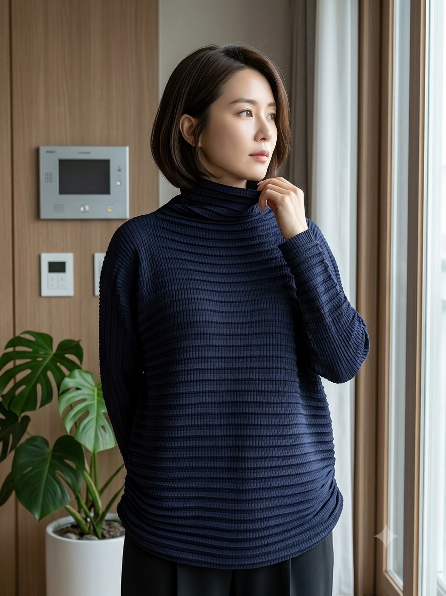 이세이 미야케 플리츠 탑 네이비 55~66