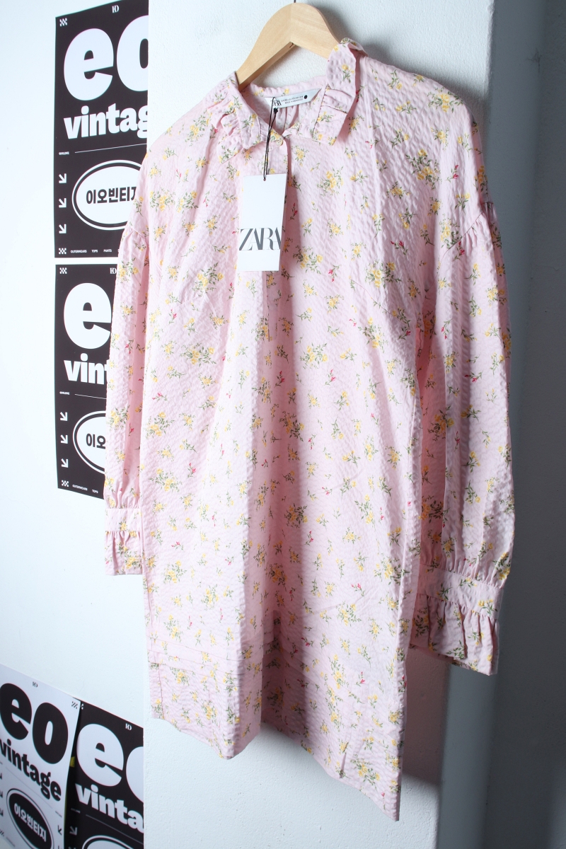 W(XS-S) 자라 드레스 원피스 새상품 시어서커 플라워 핑크-829D