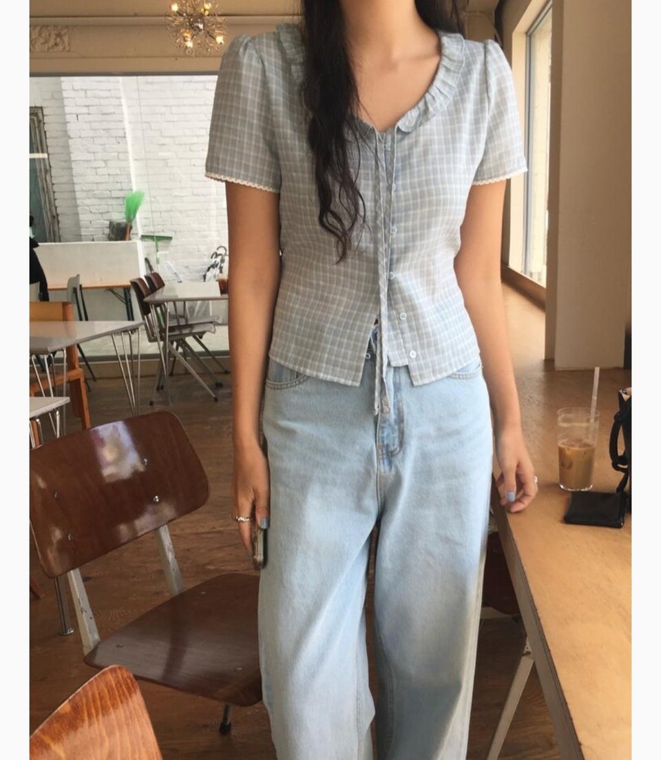오트앤드 루키 체크 블라우스