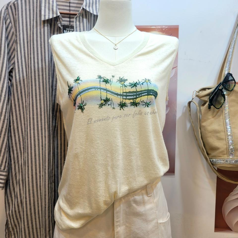 비씨비지 BCBG 린넨 민소매 티셔츠