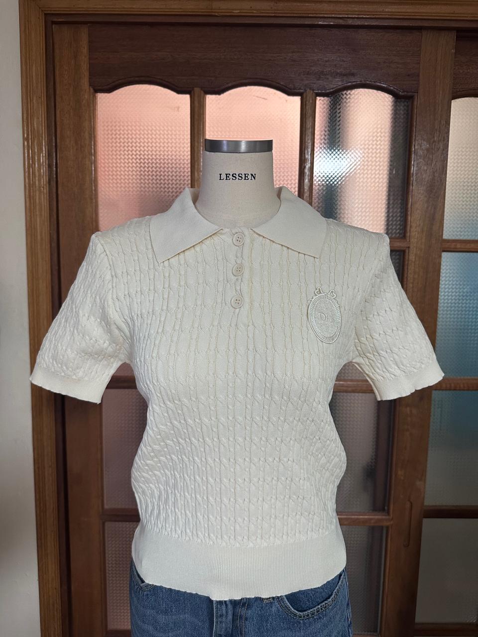 크리스찬 디올 아이보리 꽈배기 니트 여성 여름 데일리룩