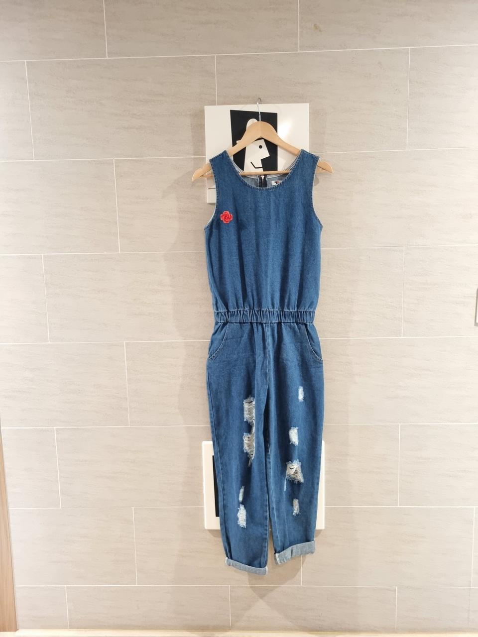 청 데님 점프수트~찢청