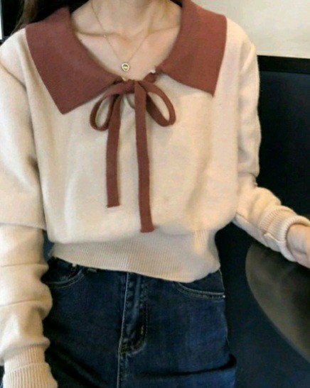 (새상품)카라 리본니트