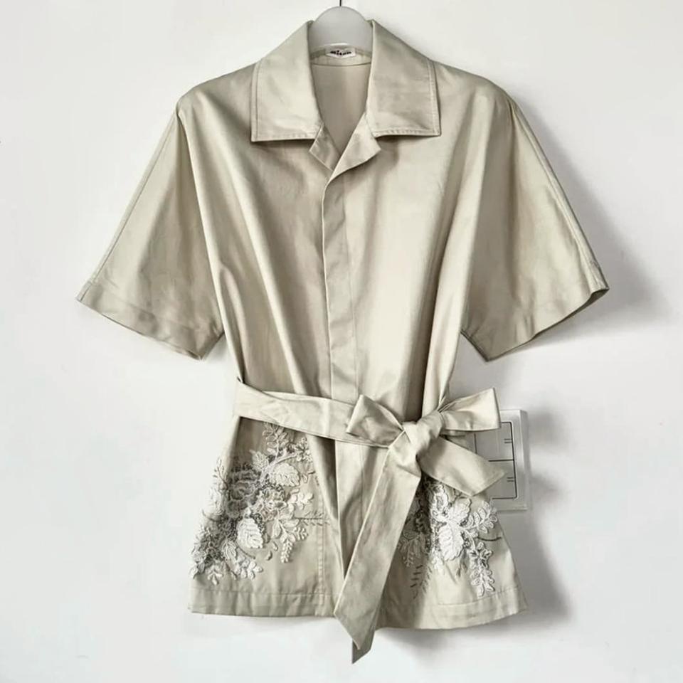 키톤 Kiton 비즈 자수 반팔 셔츠 자켓