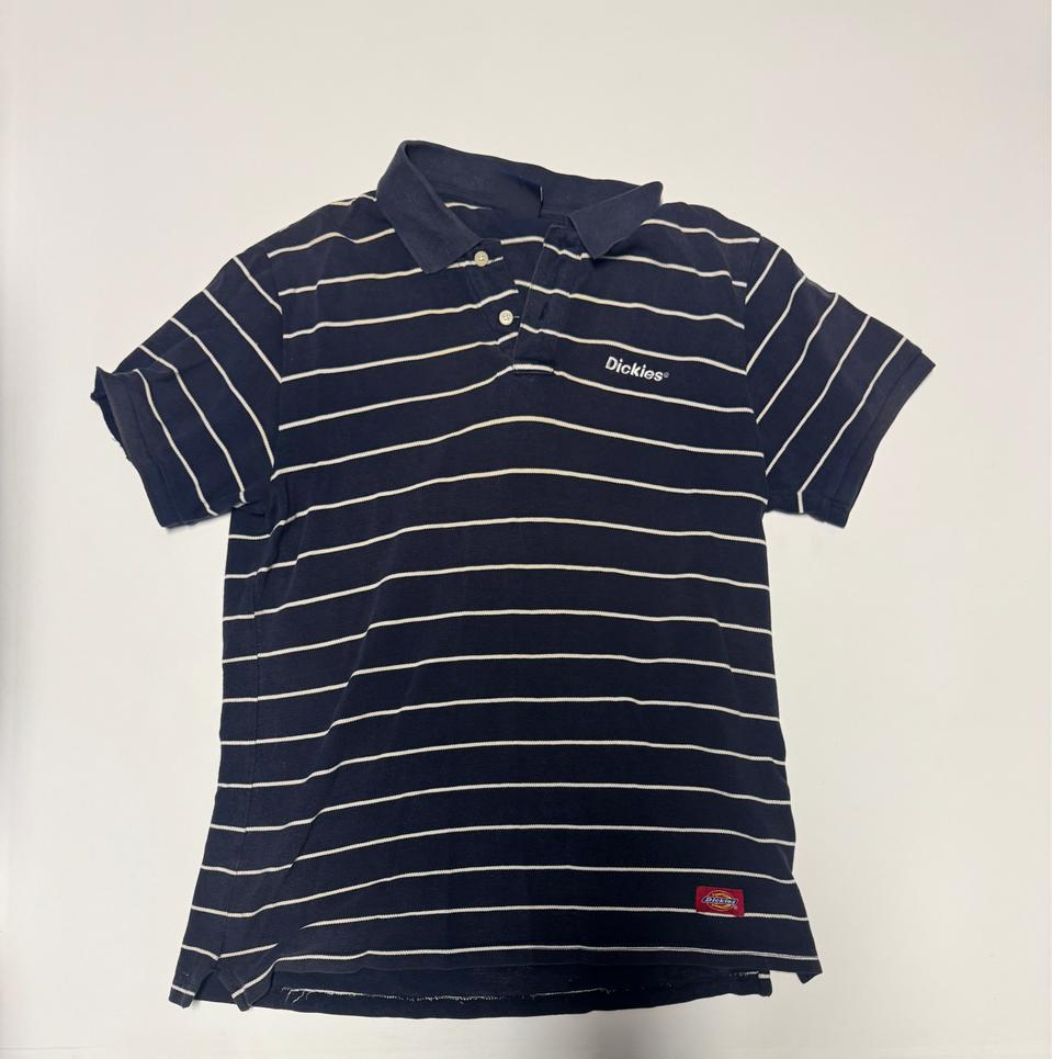 디키즈 Dickies 스트라이프 반팔 카라 티셔츠 L 네이비