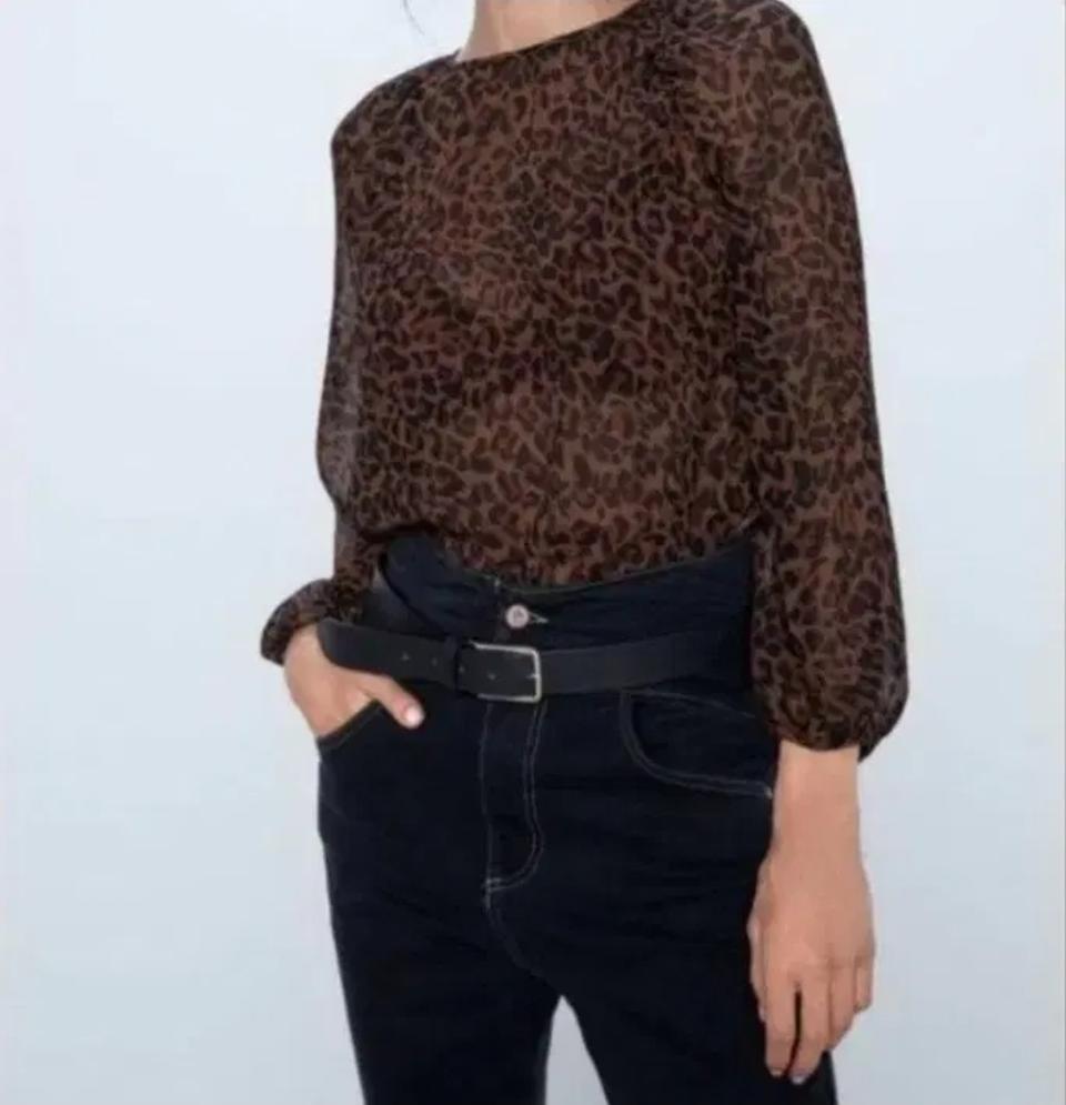 55-66) 새제품 ZARA 자라 레오파드 패턴 쉬폰 블라우스