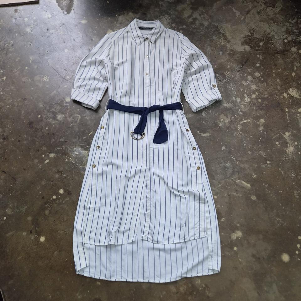S) ZARA 자라 스트라이프 패턴 벨티드 원피스