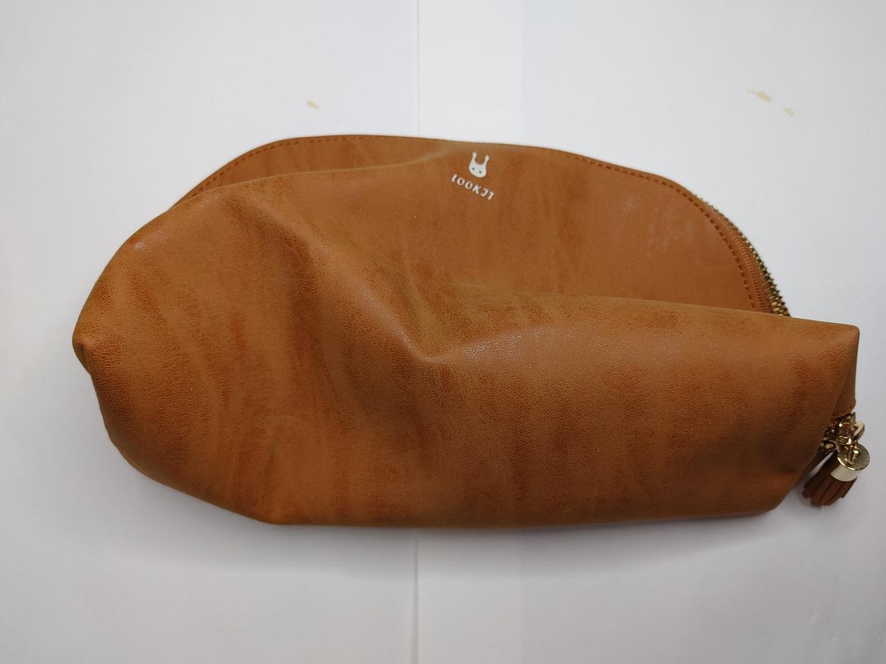 LOOKJIT 브라운 가죽 질감 파우치 필통 수납 정리 보관