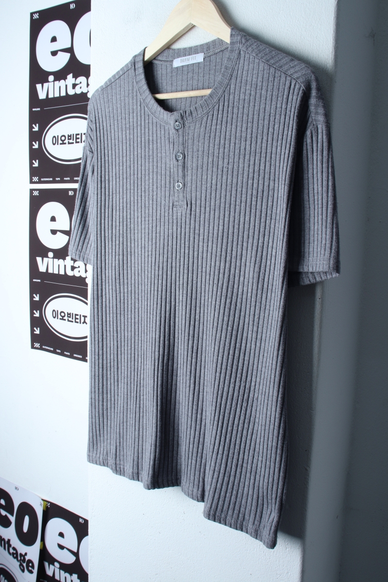 (L-XL) 드로우핏 반팔 티셔츠 니트 헨리넥 그레이 놈코어-H34585
