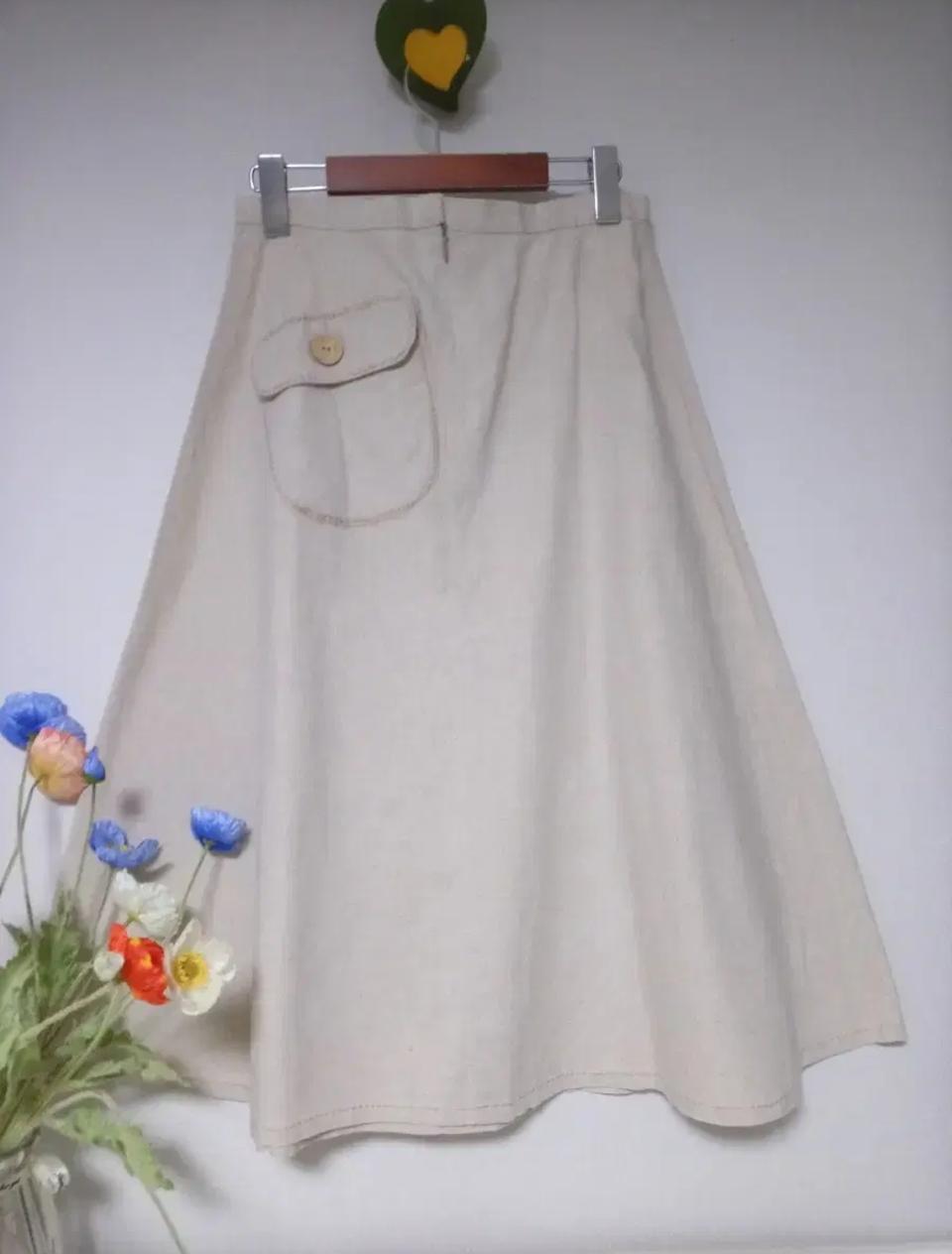 새옷 핸드메이드 오트밀 린넨 뒷자크 에이라인핏 롱치마
