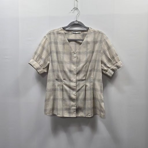 0051 mixxo 체크 반팔 브이넥 버튼 블라우스