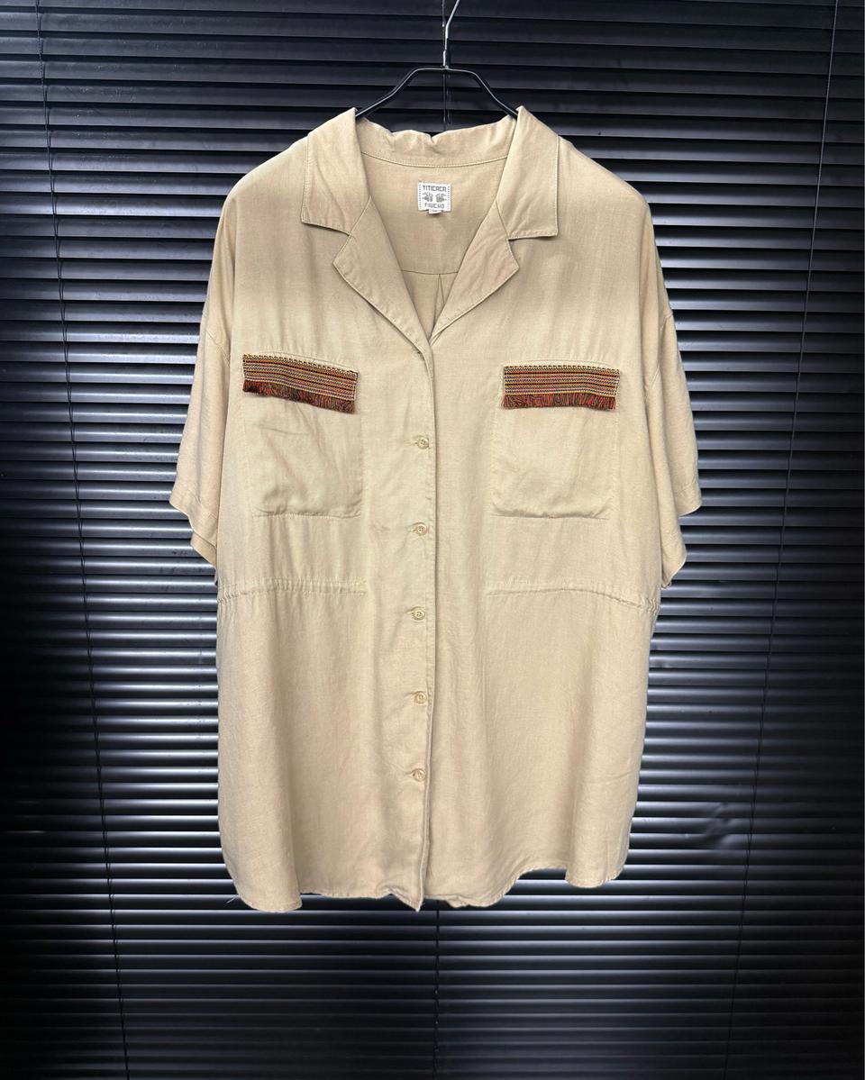 티티카카 무초 에스닉 웨스턴 오픈 카라 반팔셔츠 3XL 4XL 큰옷 베