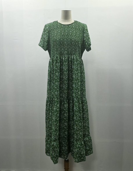 1374 자라(ZARA)의 초록색 잔꽃무늬 반팔 롱 원피스