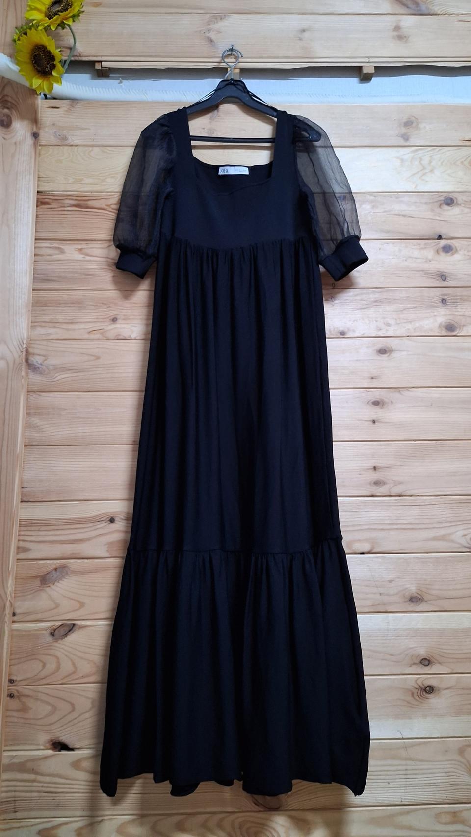 ZARA 퍼프소매 스퀘어넥 롱 원피스