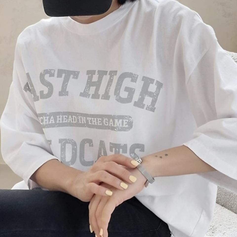 와이드 반팔 티셔츠 레터링 박시한 면 반팡티 캐주얼룩