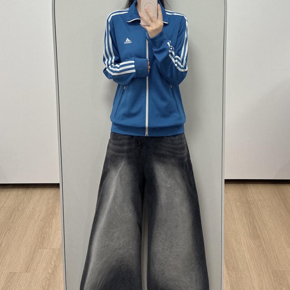 아디다스 자수로고 블루 삼선 트랙탑 져지