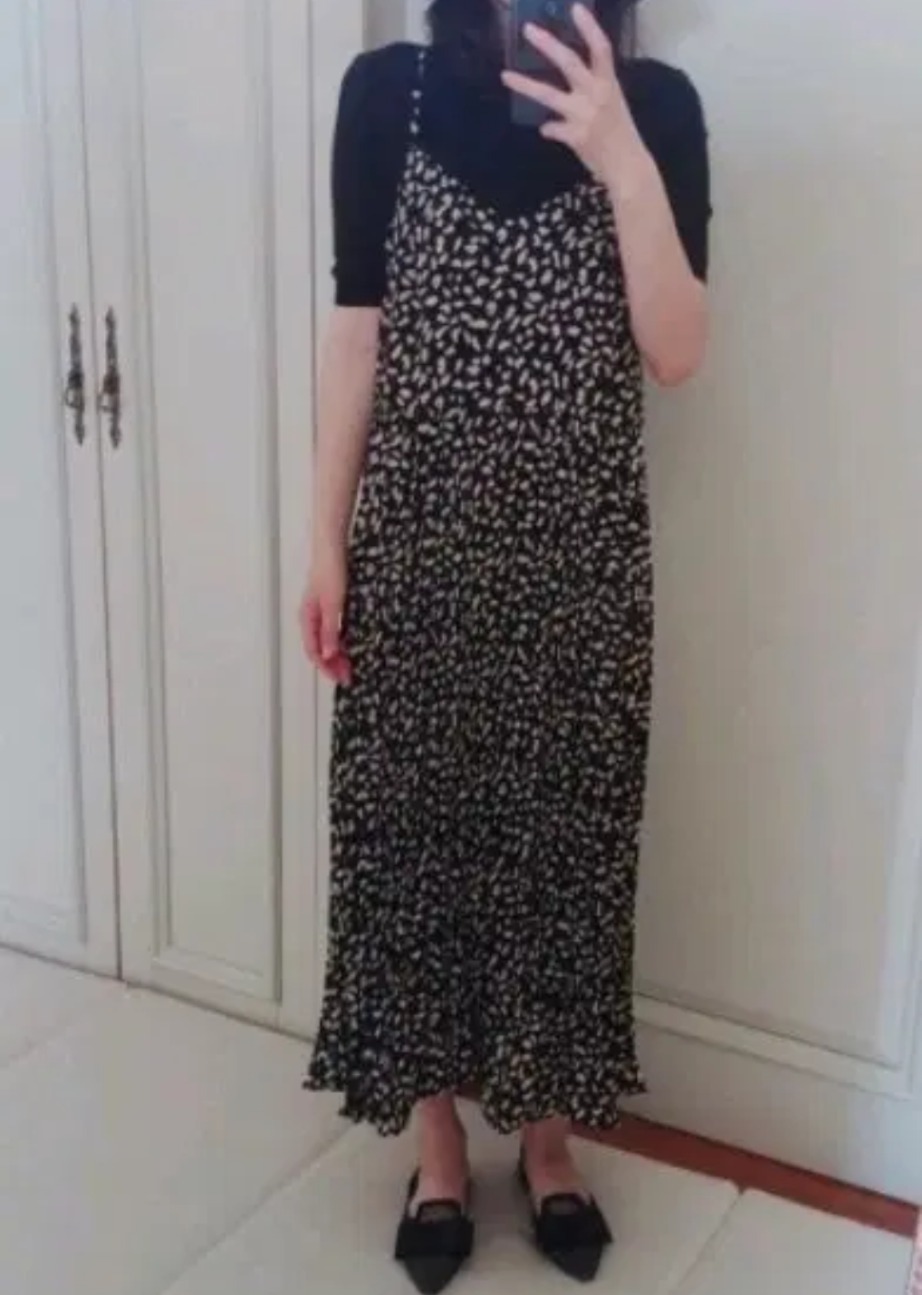 L292 블랙 롱 슬립 원피스 잔꽃무늬