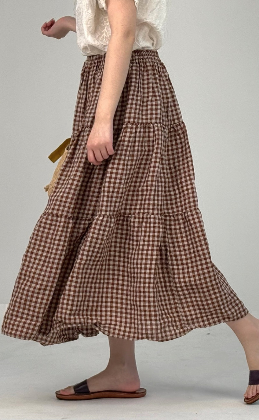 넬 린넨 체크스컷(4)브라운