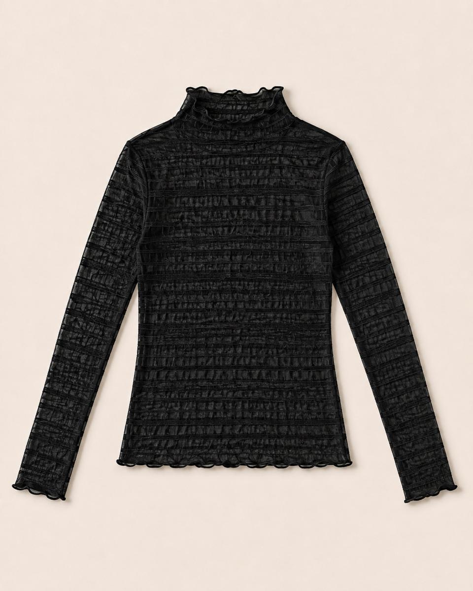 [새상품] NeatDress 블랙 시스루 레이어드 긴팔탑