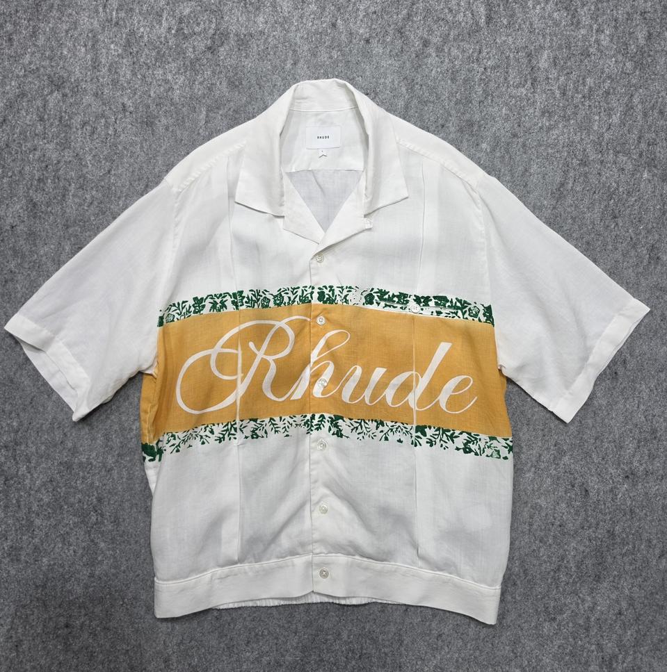 RHUDE 루드 쿠반 로고 린넨 반팔 셔츠 L