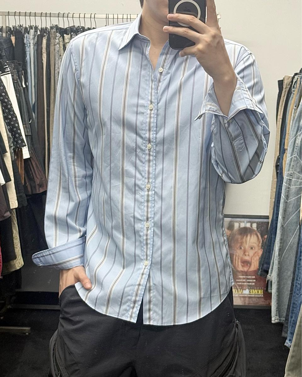 질스튜어트 스트라이프 와이 셔츠 블루 하늘색 M 95 남방 명품