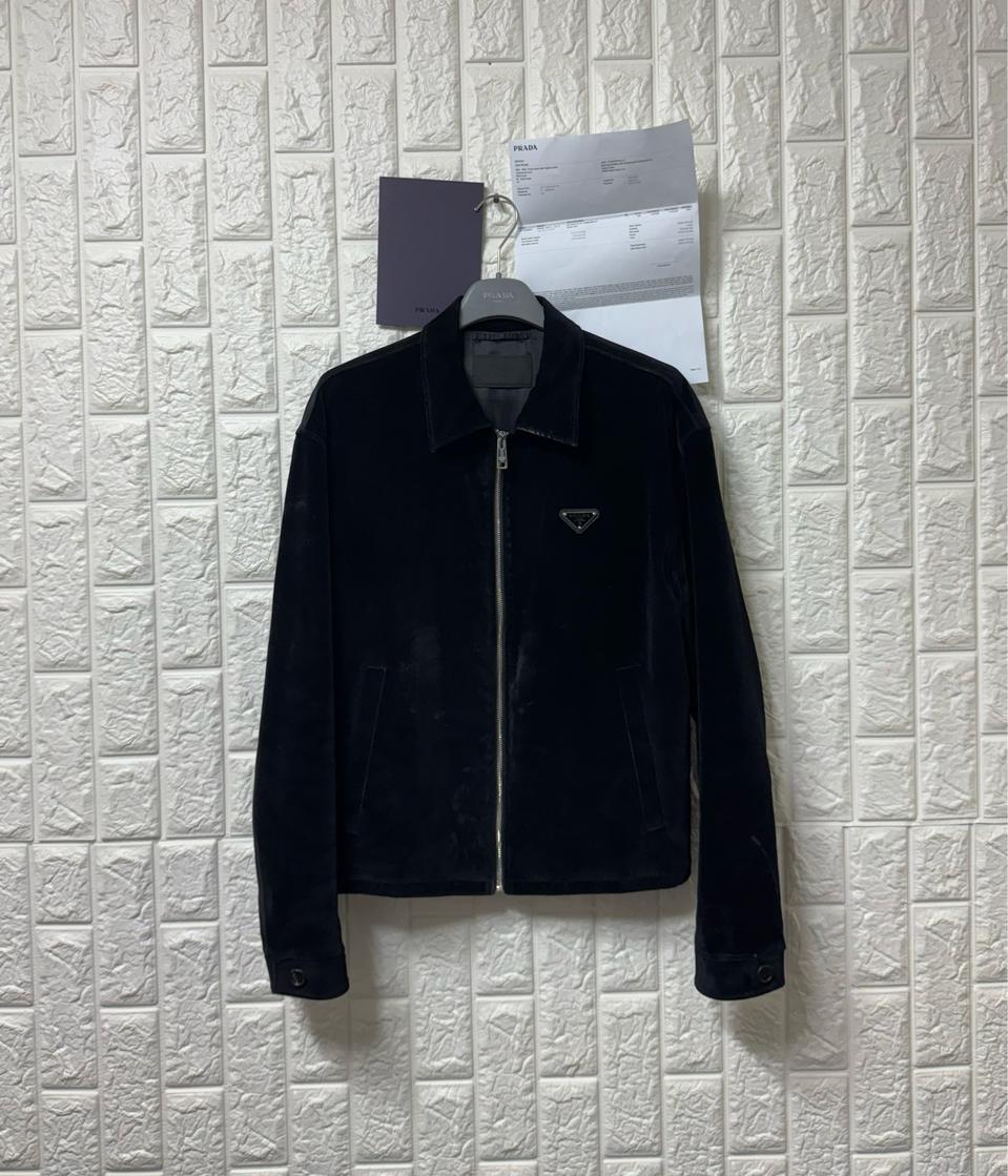 [M] 프라다 벨벳 데님 블루종 블랙 자켓 SGB999