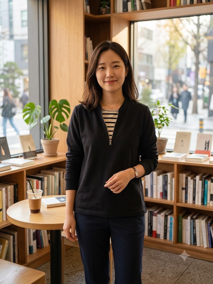 블랙 단가라 배색 집업 맨투맨 100