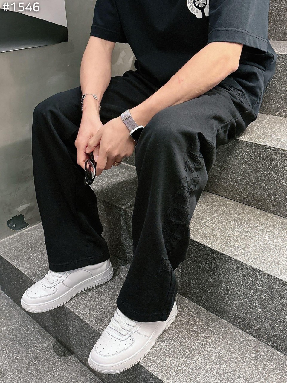 (새상품) 크롬하츠 1546 홀스슈 레터링 스웻 팬츠 무료배송